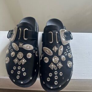 Black and Silver Slip on Shoes